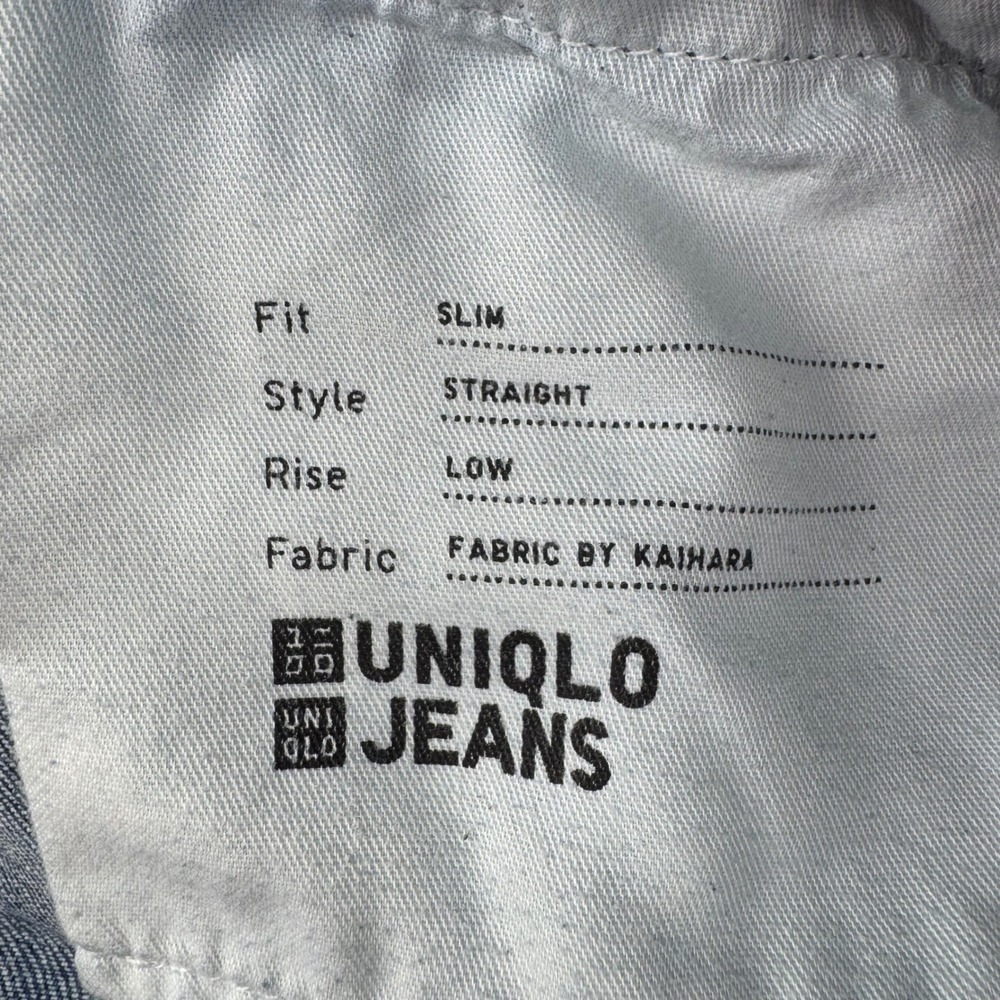 Uniqlo Jeans Slim Straight Mens 31 Blue Kaihara Denim Low Rise 321-412623 - Picture 8 of 11